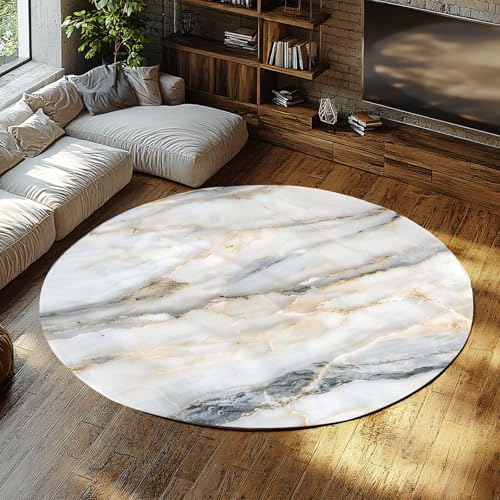 Modischer runder Teppich mit Marmordruck für Wohnzimmer. Moderne abstrakte kreisförmige Teppiche weicher Flauschiger dünner Teppich für Büro Studio Küche 240cm von LANDERSION