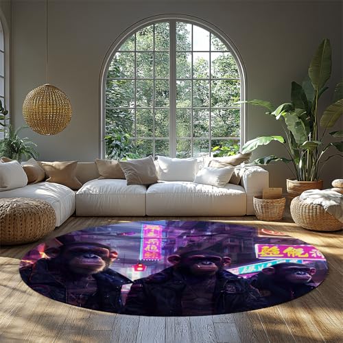 Neon City Streets Runder Teppich Hip Hop Tier AFFE Sci Fi Circle Teppiche Waschbarer niedriger Flor Pflegeleichter Teppich für Spielzimmer Wäscherei 140cm Neon City Streets Runder Teppich Hip Hop Tier AFFE Sci Fi Circle Teppiche Waschbarer niedriger Flor Pflegeleichter Teppich für Spielzimmer Wäscherei 140cm von LANDERSION