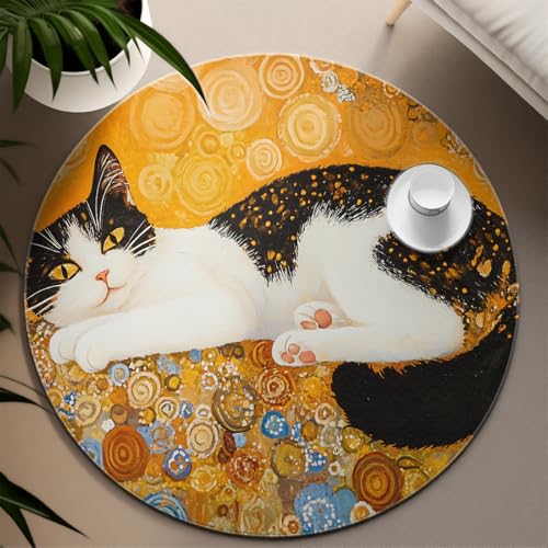 Niedliche Katze Kreis Bereich Teppiche Wirbel Runde Geometrische Bodenmatte rutschfeste waschbare Akzent Wurf Teppich für Wohnzimmer Kinderzimmer Eingangsbereich Wäscherei 240cm Niedliche Katze Kreis Bereich Teppiche Wirbel Runde Geometrische Bodenmatte rutschfeste waschbare Akzent Wurf Teppich für Wohnzimmer Kinderzimmer Eingangsbereich Wäscherei 240cm von LANDERSION