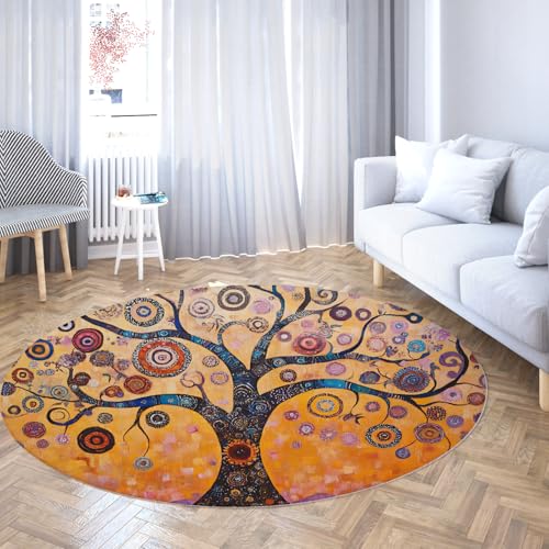Niedlicher Baum des Lebens Bereich Indoor Kreis Teppich Runde waschbare Teppiche Vintage Print Rutschfester Teppich Wohnzimmer Esszimmer Spielzimmer Dekor 90cm Niedlicher Baum des Lebens Bereich Indoor Kreis Teppich Runde waschbare Teppiche Vintage Print Rutschfester Teppich Wohnzimmer Esszimmer Spielzimmer Dekor 90cm von LANDERSION