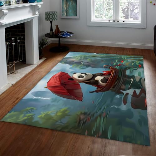 Niedlicher Cartoon Panda Teppich See Wasser Boot Roter Regenschirm Natur Landschaft Bereich Teppiche Rutschfester niedriger Florteppich für Wohnzimmer Kinderzimmer Spielzimmer 100x150cm Niedlicher Cartoon Panda Teppich See Wasser Boot Roter Regenschirm Natur Landschaft Bereich Teppiche Rutschfester niedriger Florteppich für Wohnzimmer Kinderzimmer Spielzimmer 100x150cm von LANDERSION