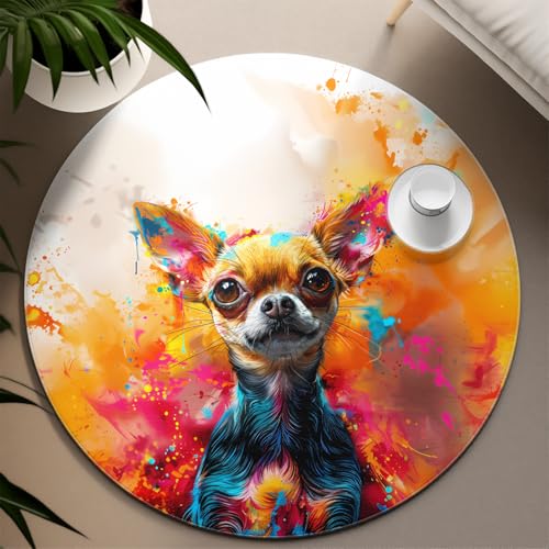 Niedlicher Haustier Hund Runde Teppiche Moderne Bunte waschbare rutschfeste niedrig Flor Kreis Teppich für Wohnzimmer Schlafzimmer Flur unter Esstisch 90cm von LANDERSION