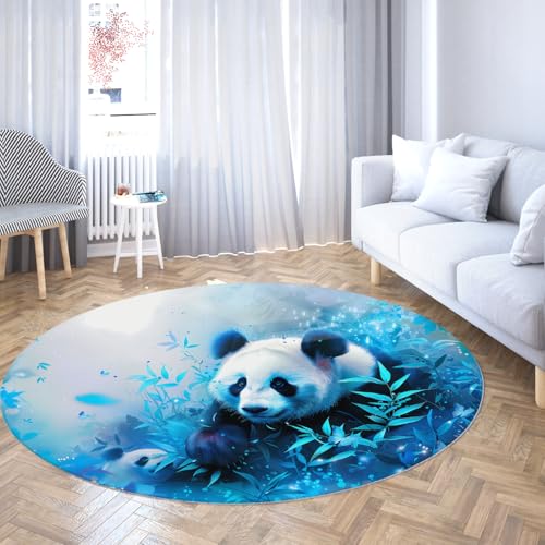 Niedlicher Panda Runder Teppich Fantasy Bambuswald Indoor Circle Area Teppiche Waschbarer Rutschfester Teppich für Wohnzimmer Esszimmer Schlafzimmer Dekor 80cm von LANDERSION