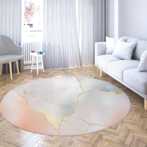 Ombre Collection Runde Teppiche Gold Textur Modernes Design Pflegeleichter Teppich für stark frequentierte Bereiche im Wohnzimmer 90cm von LANDERSION