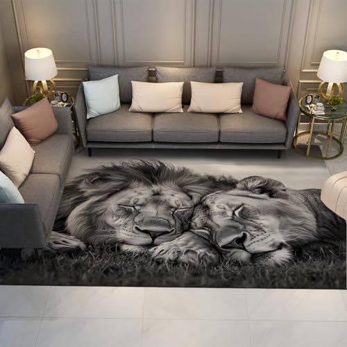 Paar Löwe Bereich Teppich Afrikanische Tierwelt Graue Teppiche für Wohnzimmer Schlafzimmer Rutschfester waschbarer weicher Teppich Zuhause Innendekoration 160x230cm von LANDERSION
