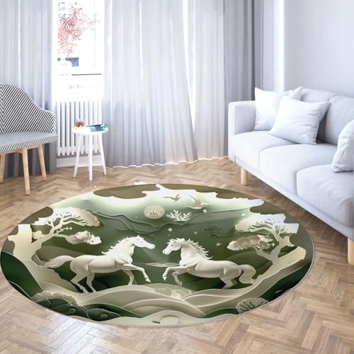 Papierschnitt Kunst Runder Teppich Weißes Pferd Baum Kreatives Muster Kreis Bereich Teppiche Waschbarer niedriger Flor Leichter Teppich für Büro Studio 80cm Papierschnitt Kunst Runder Teppich Weißes Pferd Baum Kreatives Muster Kreis Bereich Teppiche Waschbarer niedriger Flor Leichter Teppich für Büro Studio 80cm von LANDERSION