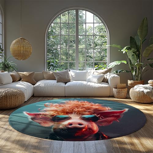 Personalisierte Tier Runde Teppiche Mode Schwein mit Sonnenbrille Kreatives Design Bauernhaus Rcircle Teppich für Schlafzimmer Spielzimmer Klassenzimmer 200cm von LANDERSION