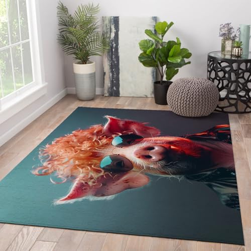 Personalisierte Tierteppiche Mode Schwein mit Sonnenbrille Kreatives Design Bauernhaus Teppich Fußmatten für Schlafzimmer Spielzimmer Klassenzimmer 180x240cm von LANDERSION