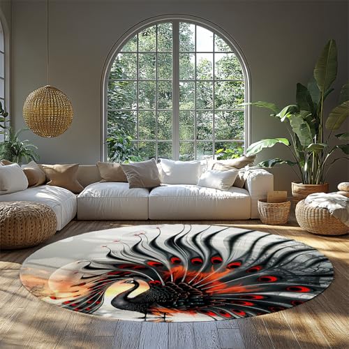 Pfauenmuster Runde Fläche Teppiche Elegantes Tier bemalt niedrig Flor Kreis Teppich für Wohnzimmer Schlafzimmer Außenstudie Spielzimmer Bodenmatte 240cm Pfauenmuster Runde Fläche Teppiche Elegantes Tier bemalt niedrig Flor Kreis Teppich für Wohnzimmer Schlafzimmer Außenstudie Spielzimmer Bodenmatte 240cm von LANDERSION