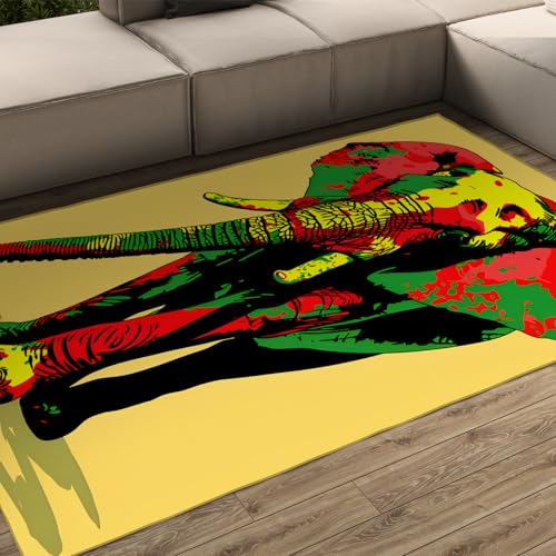Pop Art Tier Elefant Teppich Bold Color Splash Design Moderner Teppich Ultra Soft Non-Rutsch Low Flor Bereich Teppiche für Esszimmer Küche 180x240cm Pop Art Tier Elefant Teppich Bold Color Splash Design Moderner Teppich Ultra Soft Non-Rutsch Low Flor Bereich Teppiche für Esszimmer Küche 180x240cm von LANDERSION