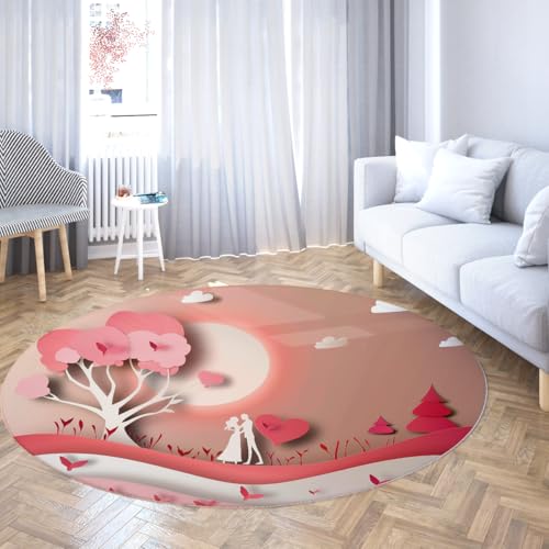 Romantischer Baum Design Runde Bereich Teppiche Moderne Scherenschnitt Kunst Waschbar Kreis Teppich rutschfeste Dünne Bodenmatte für Schlafzimmer Wohnung 90cm von LANDERSION