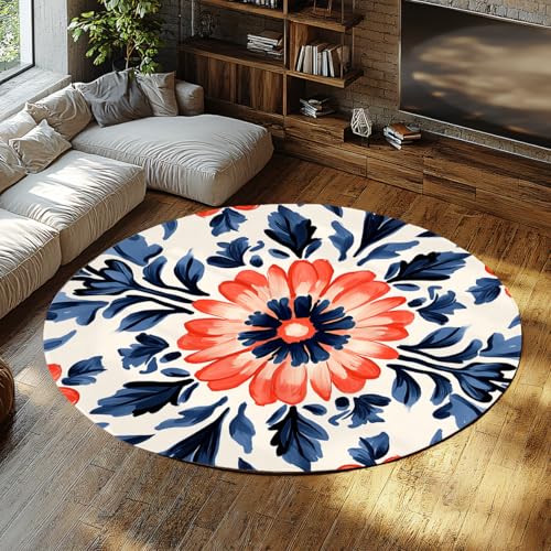Rot Blau Blumen Runde Fläche Teppich Boho Pflanze Low Pile Kreis Teppiche Weich waschbar Indoor Outdoor Teppich Bodenmatte für Wohnzimmer Kinderzimmer 140cm Rot Blau Blumen Runde Fläche Teppich Boho Pflanze Low Pile Kreis Teppiche Weich waschbar Indoor Outdoor Teppich Bodenmatte für Wohnzimmer Kinderzimmer 140cm von LANDERSION