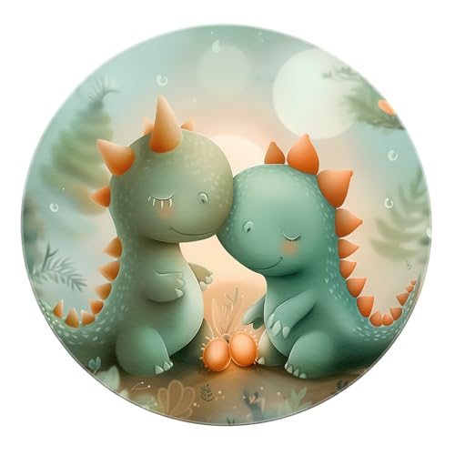 Runde Dinosaurier Teppiche für Jungen Schlafzimmer Niedlich Karikatur Grün Tiere Pflanze Wohnkultur Waschbar rutschfest Indoor Kreis Türmatte Kinderzimmer Teppich 240cm von LANDERSION