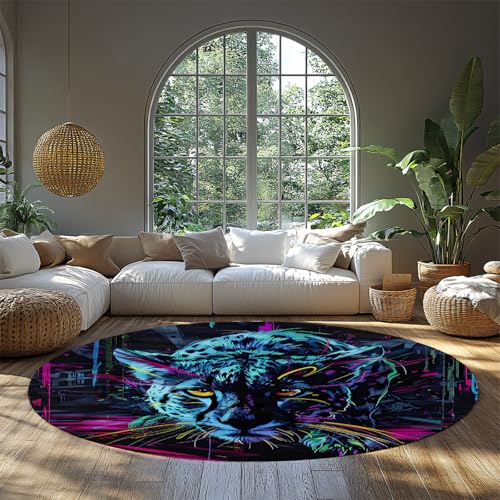 Runde Teppiche Aquarell Tier Leopard Print Kreis Bereich Teppich Rutschfester waschbarer niedriger Flor Boden Teppich für Wohnzimmer Schlafzimmer Spielzimmer 90cm Runde Teppiche Aquarell Tier Leopard Print Kreis Bereich Teppich Rutschfester waschbarer niedriger Flor Boden Teppich für Wohnzimmer Schlafzimmer Spielzimmer 90cm von LANDERSION
