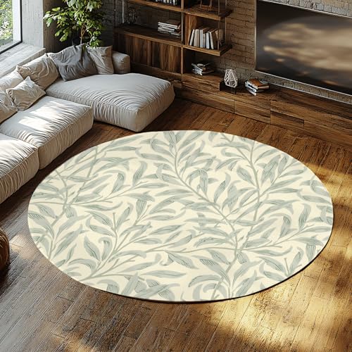 Runde Teppiche Salbeigrün für Kinderzimmer Pflanzenblätter Thema Maschinenwaschbar Rutschfester Kreisteppich für Wohnzimmer Küche Balkon 200cm Runde Teppiche Salbeigrün für Kinderzimmer Pflanzenblätter Thema Maschinenwaschbar Rutschfester Kreisteppich für Wohnzimmer Küche Balkon 200cm von LANDERSION