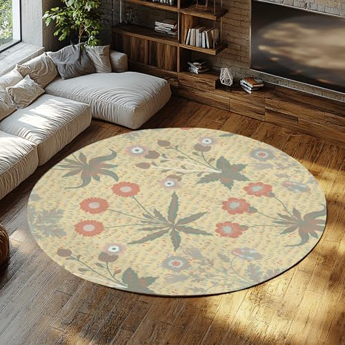 Runde Teppiche Vintage Floral Boho Design Kreis Bereich Teppich Waschbarer Rutschfester Innenteppich mit niedrigem Flor für Schlafzimmer Eingangsbereich Wohnzimmer 200cm Runde Teppiche Vintage Floral Boho Design Kreis Bereich Teppich Waschbarer Rutschfester Innenteppich mit niedrigem Flor für Schlafzimmer Eingangsbereich Wohnzimmer 200cm von LANDERSION