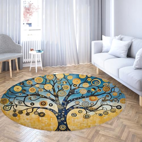 Runde geometrische Blätter Bereich Teppiche Abstrakter Baum Indoor Kreis Teppich Rutschfester Flauschiger dünner Teppich für Küche Klassenzimmer Wohnung 120cm von LANDERSION