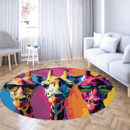 Runder Teppich Bunte Graffiti Giraffe Tierteppich waschbar kleine dünne kreisförmige Teppiche für Schlafzimmer Badezimmer Wäscherei Wohnzimmer 160cm Runder Teppich Bunte Graffiti Giraffe Tierteppich waschbar kleine dünne kreisförmige Teppiche für Schlafzimmer Badezimmer Wäscherei Wohnzimmer 160cm von LANDERSION