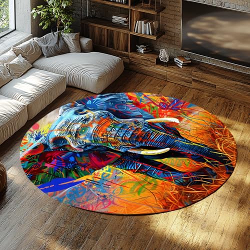 Runder Teppich Doodle Elefant Design Kreis Teppiche Weicher waschbarer Rutschfester runder Teppich für Küche Wohnzimmer Schlafzimmer 240cm Runder Teppich Doodle Elefant Design Kreis Teppiche Weicher waschbarer Rutschfester runder Teppich für Küche Wohnzimmer Schlafzimmer 240cm von LANDERSION