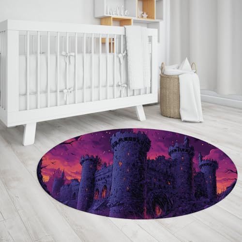 Runder Teppich Halloween Fledermaus Schloss Indoor Kreis Bereich Teppiche Waschbar rutschfest Waschbar Dünner Teppich für Schlafzimmer Esszimmer Spielzimmer Wohnkultur 200cm Runder Teppich Halloween Fledermaus Schloss Indoor Kreis Bereich Teppiche Waschbar rutschfest Waschbar Dünner Teppich für Schlafzimmer Esszimmer Spielzimmer Wohnkultur 200cm von LANDERSION