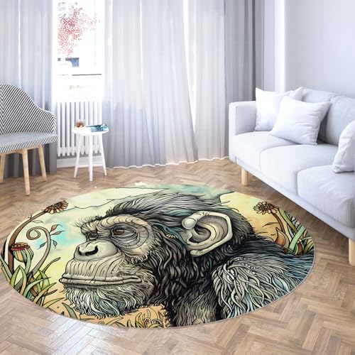 Runder Teppich Original Vintage Tier Gorilla Runde Teppiche Waschbarer Rutschfester Teppich mit niedrigem Flor für Männer Teen Schlafzimmer Wohnzimmer 150cm Runder Teppich Original Vintage Tier Gorilla Runde Teppiche Waschbarer Rutschfester Teppich mit niedrigem Flor für Männer Teen Schlafzimmer Wohnzimmer 150cm von LANDERSION