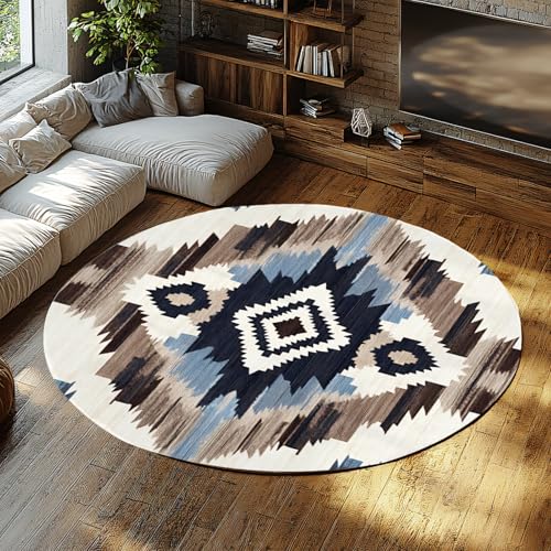 Rustikale Azteken-Teppiche mit runder Fläche rutschfest waschbar weich leicht zu reinigender runder Innenteppich für Wohnzimmer Schlafzimmer Spielzimmer Büro 80cm von LANDERSION