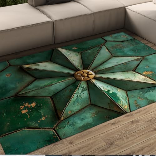 Rustikaler geometrischer Art Deco grüner Teppich radiales Muster Vintage Teppiche Rutschfester weicher Teppich für den Eingangsbereich der Haustür 90x120cm Rustikaler geometrischer Art Deco grüner Teppich radiales Muster Vintage Teppiche Rutschfester weicher Teppich für den Eingangsbereich der Haustür 90x120cm von LANDERSION
