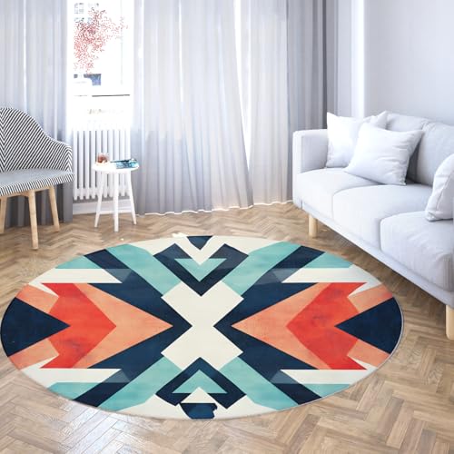 Rutschfester Vintage-Teppich mit traditionellem Muster Kreis Teppiche Weicher waschbarer bunter Druck Großer runder Teppich für Schlafzimmer Wohnzimmer Klassenzimmer 90cm von LANDERSION