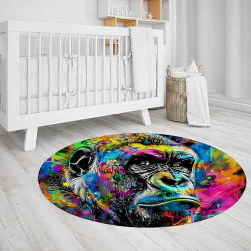 Schwarzer Gorilla Runder Teppich Rutschfester niedriger flusenarmer waschbarer Kreis Teppiche Fußmatten Modernes einzigartiges Design Teppich Home Office Dekor 200cm Schwarzer Gorilla Runder Teppich Rutschfester niedriger flusenarmer waschbarer Kreis Teppiche Fußmatten Modernes einzigartiges Design Teppich Home Office Dekor 200cm von LANDERSION