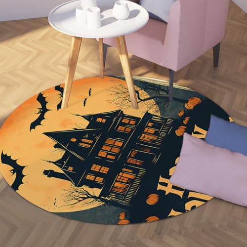 Spooky Halloween waschbare runde Teppiche Vintage Gothic Schloss Vollmond Fledermaus dunkle Nacht Innenhof Kreis Teppich für Kinderzimmer Schlafzimmer Eingangsbereich 240cm Spooky Halloween waschbare runde Teppiche Vintage Gothic Schloss Vollmond Fledermaus dunkle Nacht Innenhof Kreis Teppich für Kinderzimmer Schlafzimmer Eingangsbereich 240cm von LANDERSION