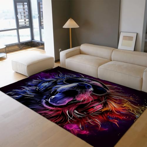 Teppiche Hören Musik Hundebereich Teppich Moderner Rutschfester niedriger Flor Leichter Teppich für Erwachsene Teenager Schlafzimmer Wohnzimmer Sofa Wohnkultur 100x150cm von LANDERSION