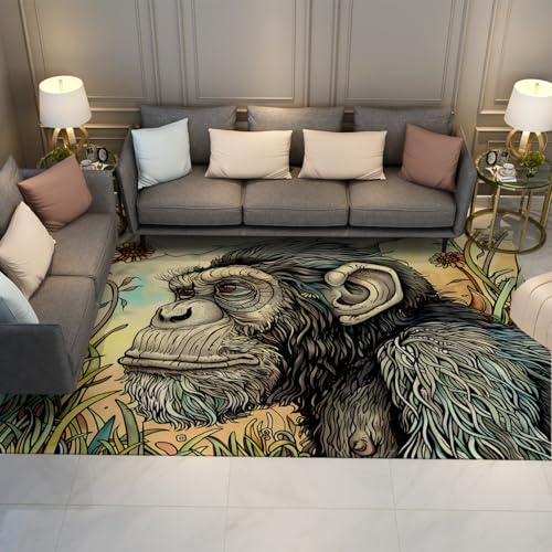 Teppiche Original Vintage Tier Gorilla Bereich Teppiche Waschbarer Rutschfester Niederflorteppich für Männer Teen Schlafzimmer Wohnzimmer Wäscherei Küche 150x210cm von LANDERSION
