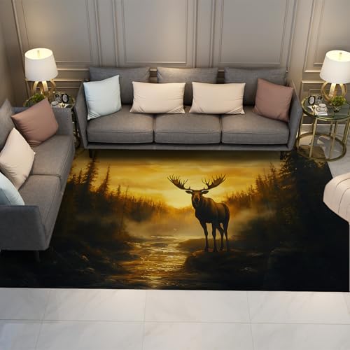 Tierwelt Natur Wald Bereich Teppich Sunset Creek Wild Tier Elch Teppich Waschbar rutschfeste weiche Niederflorteppiche für Bauernhaus Wohnkultur 60x90cm Tierwelt Natur Wald Bereich Teppich Sunset Creek Wild Tier Elch Teppich Waschbar rutschfeste weiche Niederflorteppiche für Bauernhaus Wohnkultur 60x90cm von LANDERSION