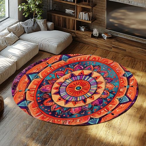 Ultra Soft Orange Runde Fläche Teppiche Vintage Ethnisch Stamm Exotisch Boho Waschbarer niedrigfloriger Kreisteppich für Wohnzimmer Büro Eingangsbereich 240cm Ultra Soft Orange Runde Fläche Teppiche Vintage Ethnisch Stamm Exotisch Boho Waschbarer niedrigfloriger Kreisteppich für Wohnzimmer Büro Eingangsbereich 240cm von LANDERSION
