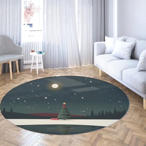 Ultra weicher waschbarer runder Bereich Teppiche Nacht Vollmond Weihnachtsszene Runder Teppich niedriger Flor Rutschfester Teppich für Wohnzimmer Wohnung 150cm Ultra weicher waschbarer runder Bereich Teppiche Nacht Vollmond Weihnachtsszene Runder Teppich niedriger Flor Rutschfester Teppich für Wohnzimmer Wohnung 150cm von LANDERSION