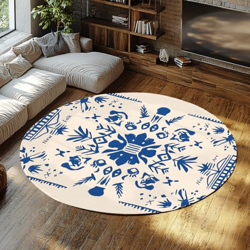Ultraweicher waschbarer runder Teppich Vintage rustikale Volkskunst Florale Marineteppiche niedrigfloriger Rutschfester Kreisteppich für Wohnzimmer Esszimmer 80cm Ultraweicher waschbarer runder Teppich Vintage rustikale Volkskunst Florale Marineteppiche niedrigfloriger Rutschfester Kreisteppich für Wohnzimmer Esszimmer 80cm von LANDERSION