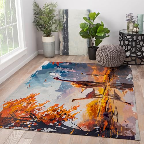 Uralte Tier Dinosaurier Bereich Teppich für Kinderzimmer Bergwald Herbst Teppiche Weiche, Nicht abwerfende, rutschfeste Teppichmatte für Jungen Schlafzimmer 90x120cm von LANDERSION
