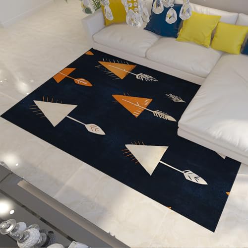 Ureinwohner Amerikas Geometrischer Pfeil Druck Teppich Abstrakte Azteken Ethnische Stamm Anti Rutsch Bereich Teppiche Minimalistischer dunkelblauer Teppich für Klassenzimmer 60x120cm von LANDERSION