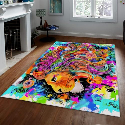 Vibrant Lion Area Teppich Rutschfester waschbarer Niederflorteppich für Wohnkultur Bunte Teppiche im Boho-Stil für Wohnzimmer Schlafzimmer Eingangsbereich 80x150cm Vibrant Lion Area Teppich Rutschfester waschbarer Niederflorteppich für Wohnkultur Bunte Teppiche im Boho-Stil für Wohnzimmer Schlafzimmer Eingangsbereich 80x150cm von LANDERSION