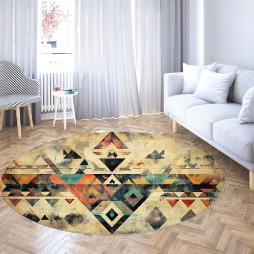 Vintage Farmhouse Circle Teppiche Rutschfester rustikaler Azteken Teppich für Schlafzimmer waschbarer ästhetischer runder Teppich für Wohnzimmer Home Decor 160cm Vintage Farmhouse Circle Teppiche Rutschfester rustikaler Azteken Teppich für Schlafzimmer waschbarer ästhetischer runder Teppich für Wohnzimmer Home Decor 160cm von LANDERSION