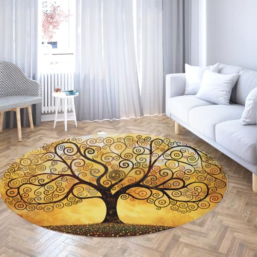 Vintage Luxus Bürostuhl Bodenmatte Abstrakter Swirl Baum des Lebens Waschbarer runder Teppich Flachflor Soft Circle Area Teppiche für das Esszimmer 240cm von LANDERSION