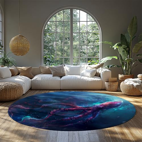 Vintage Octopus Circle Area Teppich Dreamy Blue Ocean Runder Teppich Waschbarer Rutschfester Indoor-Outdoor-Teppich für Schlafzimmer Patio Durchmesser 80cm Vintage Octopus Circle Area Teppich Dreamy Blue Ocean Runder Teppich Waschbarer Rutschfester Indoor-Outdoor-Teppich für Schlafzimmer Patio Durchmesser 80cm von LANDERSION