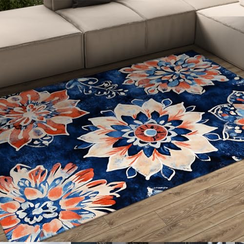 Vintage Rot Blau Blumen Bereich Teppich Boho Pflanze Niederflor Teppiche Weich waschbar Indoor Outdoor Teppich Bodenmatte für Wohnzimmer Kinderzimmer Veranda 80x150cm Vintage Rot Blau Blumen Bereich Teppich Boho Pflanze Niederflor Teppiche Weich waschbar Indoor Outdoor Teppich Bodenmatte für Wohnzimmer Kinderzimmer Veranda 80x150cm von LANDERSION