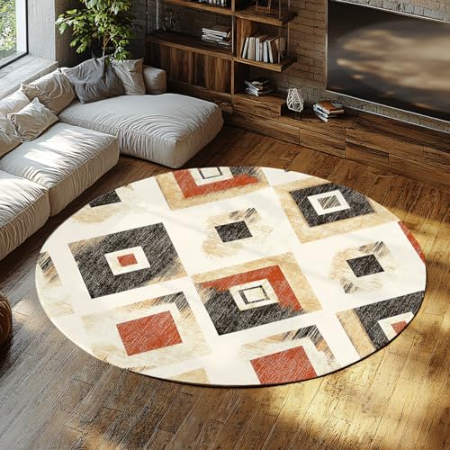 Vintage Runde Teppiche Azteken Geometrische abstrakte Textur Distressed Teppich Weicher niedrigfloriger waschbarer Kreisteppich für Schlafzimmer Eingangsbüro 240cm Vintage Runde Teppiche Azteken Geometrische abstrakte Textur Distressed Teppich Weicher niedrigfloriger waschbarer Kreisteppich für Schlafzimmer Eingangsbüro 240cm von LANDERSION