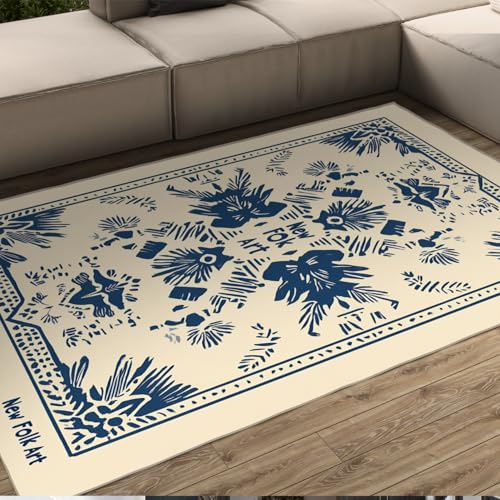 Volkskunst Design kleine Teppiche für den Eingangsbereich Blau Weiß symmetrischer botanischer Druck waschbarer Teppich für Schlafzimmer Büro Spielzimmer 100x150cm Volkskunst Design kleine Teppiche für den Eingangsbereich Blau Weiß symmetrischer botanischer Druck waschbarer Teppich für Schlafzimmer Büro Spielzimmer 100x150cm von LANDERSION