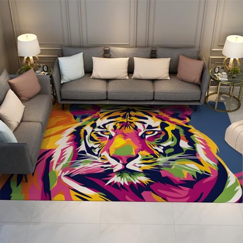 Waschbare Bunte große Teppiche Pop Art Tier Tiger Bereich Teppich Weicher Rutschfester niedrigfloriger Innenteppich für den Eingangsbereich Schlafzimmer Büro 60x120cm von LANDERSION