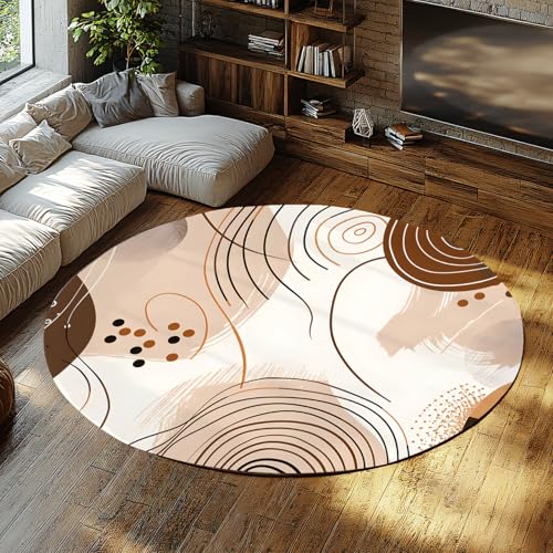 Waschbare runde Teppiche für das Wohnzimmer waschbarer Rutschfester niedriger Flor Kleiner Teppich Abstrakter Boho Circle Area Teppich für Schlafzimmer Büro Schlafsaal 150cm von LANDERSION