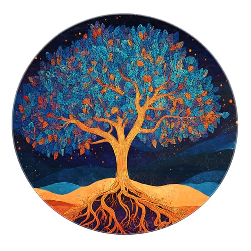 Waschbarer runder Teppich Abstrakter Lebensbaum Blätter rutschfeste Kreisteppiche niedrigfloriger weicher Blauer Teppiche für Wohnzimmer Esszimmer Schlafzimmer 150cm Waschbarer runder Teppich Abstrakter Lebensbaum Blätter rutschfeste Kreisteppiche niedrigfloriger weicher Blauer Teppiche für Wohnzimmer Esszimmer Schlafzimmer 150cm von LANDERSION