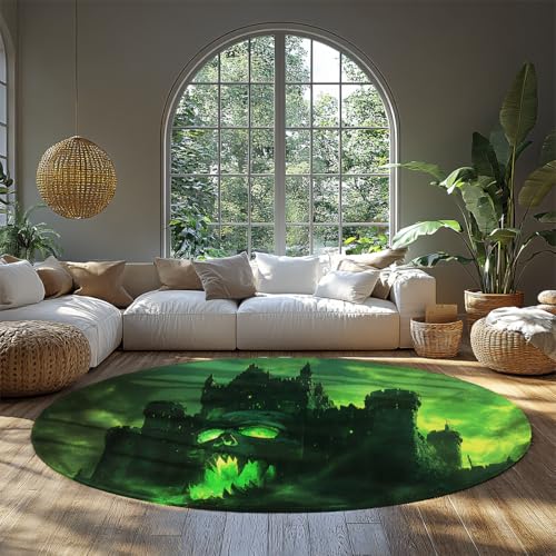 Waschbarer runder Teppich Horror Skelett Schloss Kreis rutschfeste Bereichsteppiche Nicht verschüttet grüner dünner Teppich für Wohnzimmer Küche Veranda Dekor 240cm Waschbarer runder Teppich Horror Skelett Schloss Kreis rutschfeste Bereichsteppiche Nicht verschüttet grüner dünner Teppich für Wohnzimmer Küche Veranda Dekor 240cm von LANDERSION