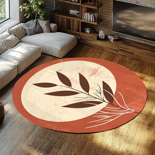 Weiche runde Teppiche für das Wohnzimmer einfacher Blattmond waschbare niedrigflorige Kreisteppiche Rutschfester Teppich für Schlafzimmer Esszimmer Spielzimmer 160cm von LANDERSION
